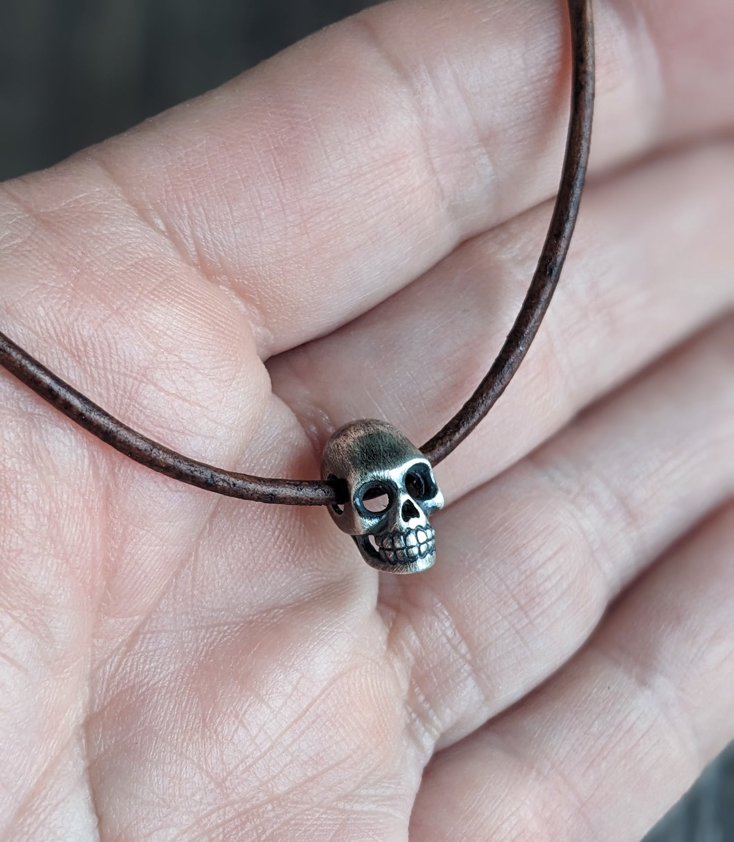Skull Bead Leather Cord Necklace