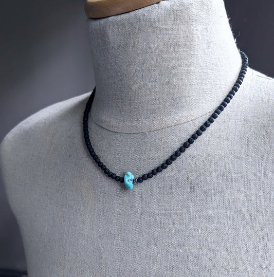 men's black bead turquoise necklace