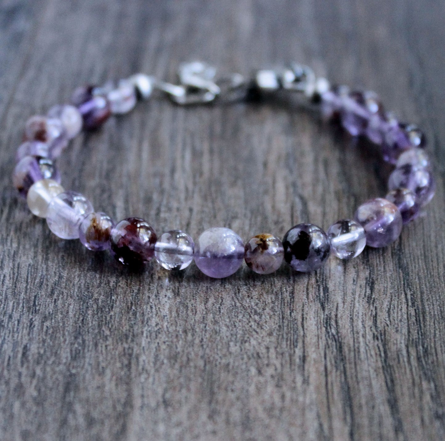 Super Seven Amethyst Bead Bracelet, 8mm