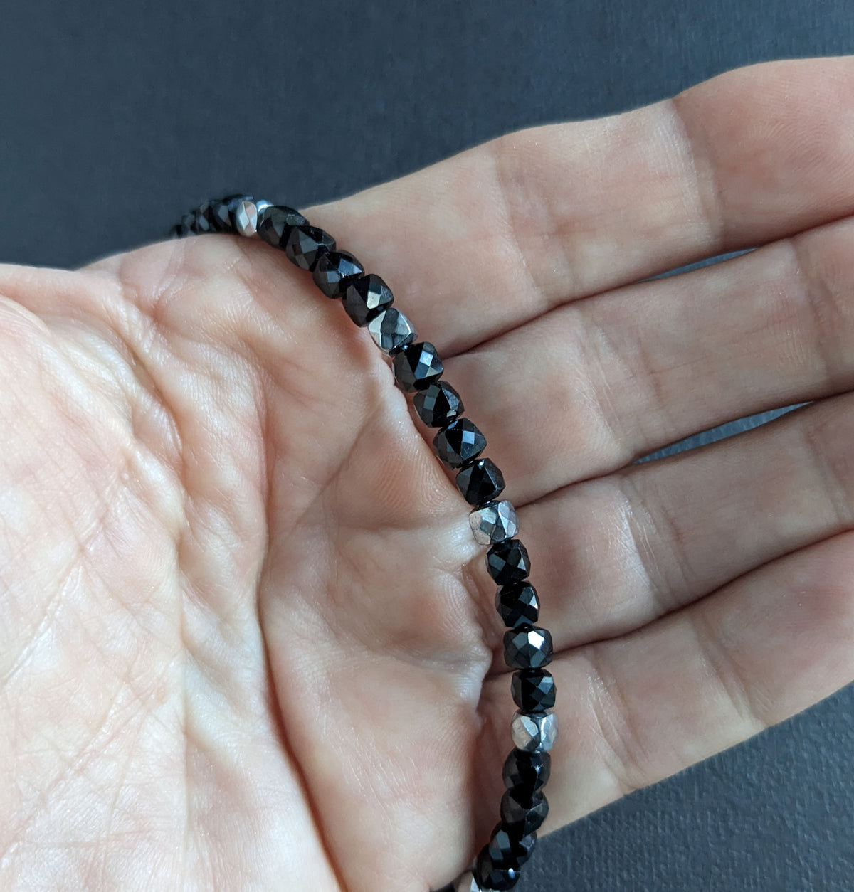 men's sparkly cube bead bracelet, black and silver