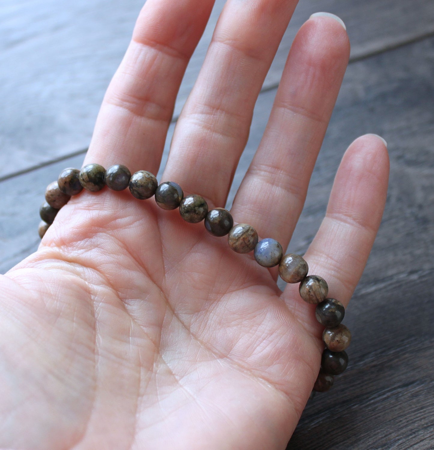 men's 6mm blue rhyolite bead bracelet