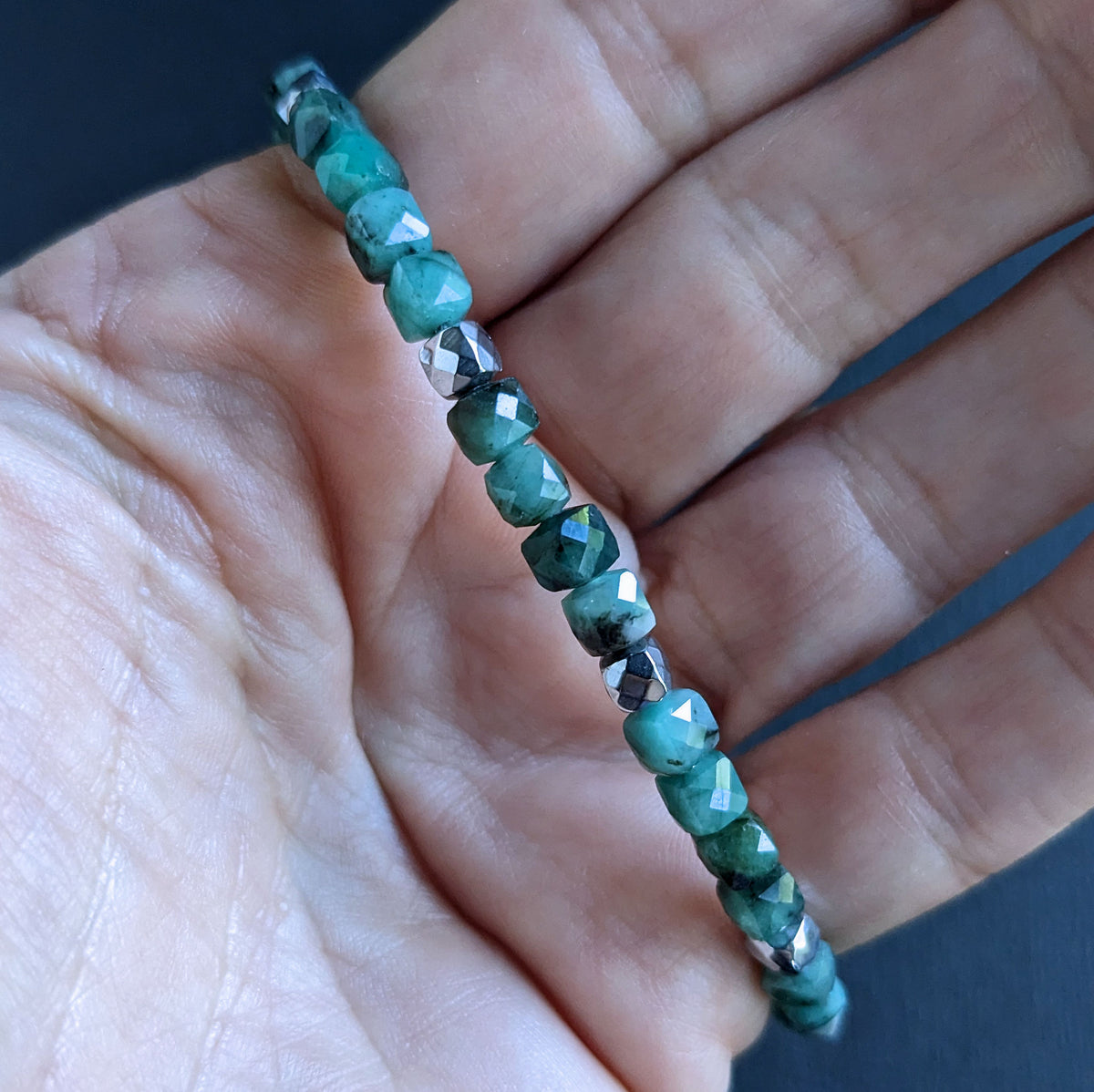 micro faceted green emerald bracelet, 4mm