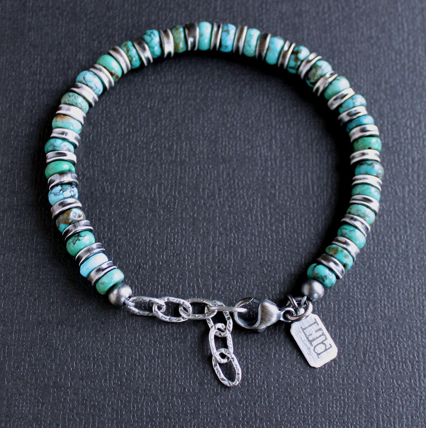 men's adjustable turquoise bead bracelet