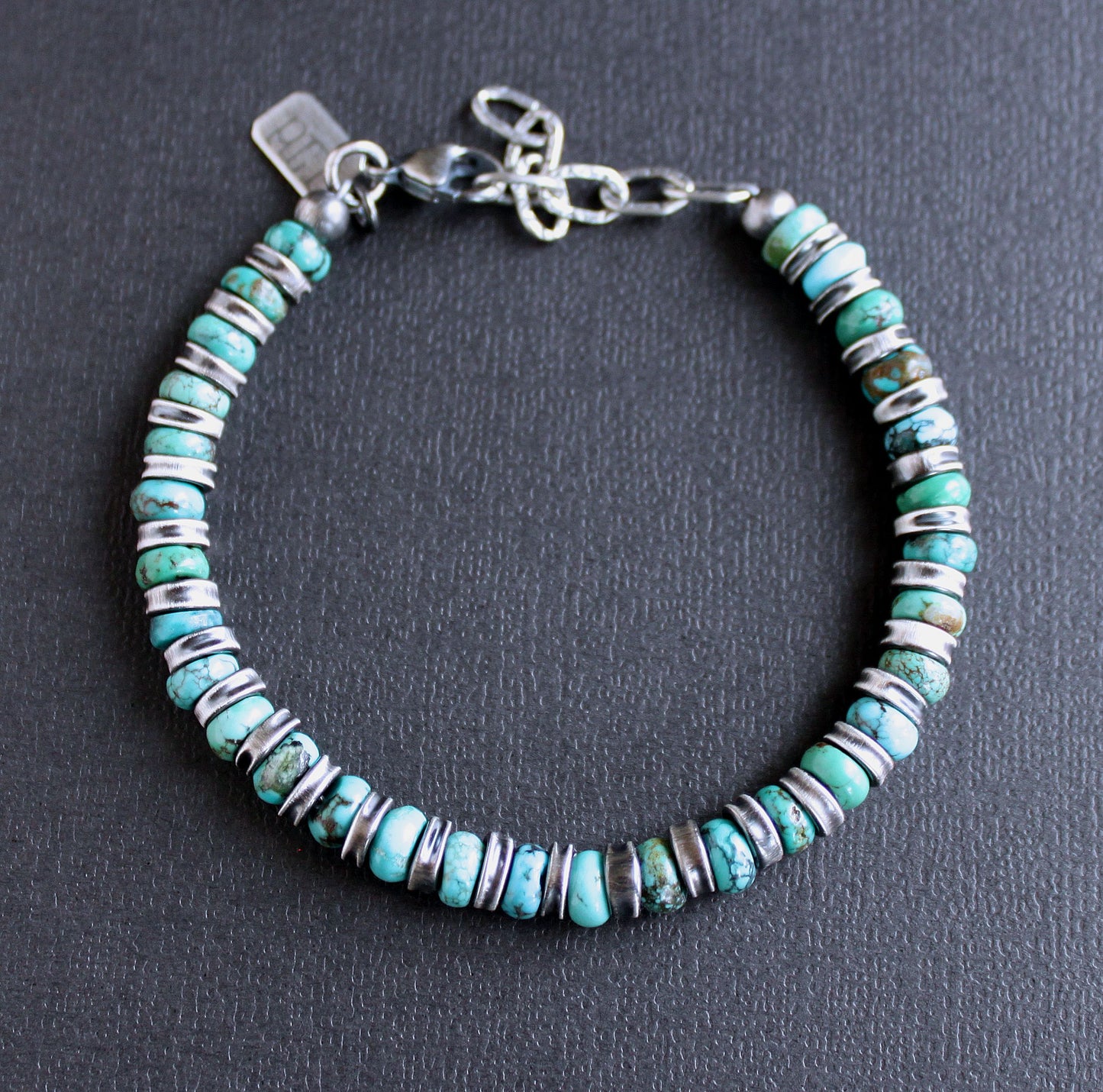 men's turquoise silver bead bracelet