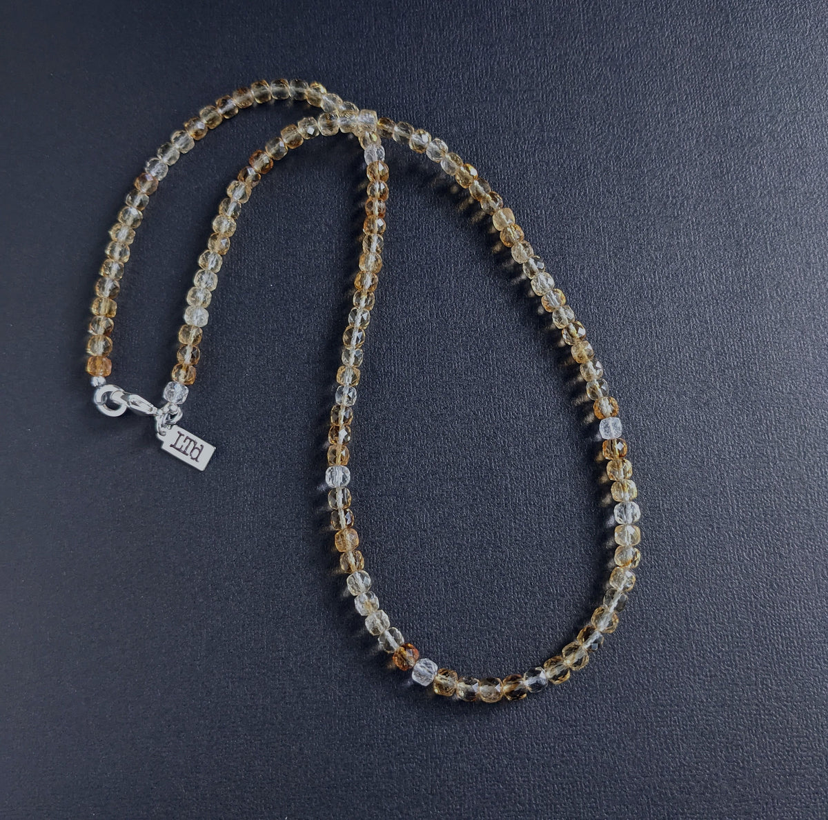 Citrine Faceted Cube Bead Necklace, 4mm