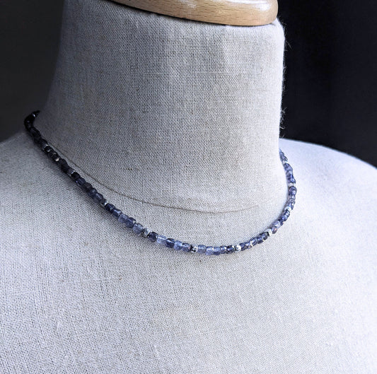 men's blue gemstone cube bead necklace