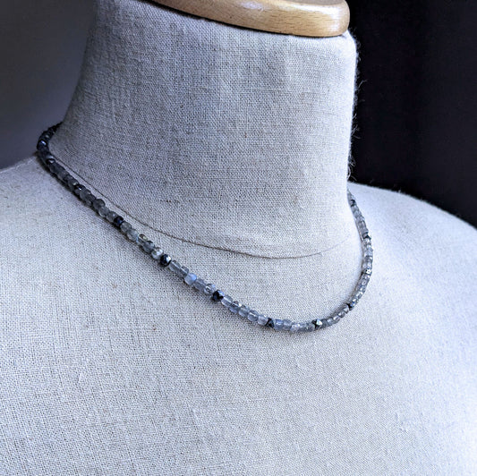 men's cube bead labradorite necklace