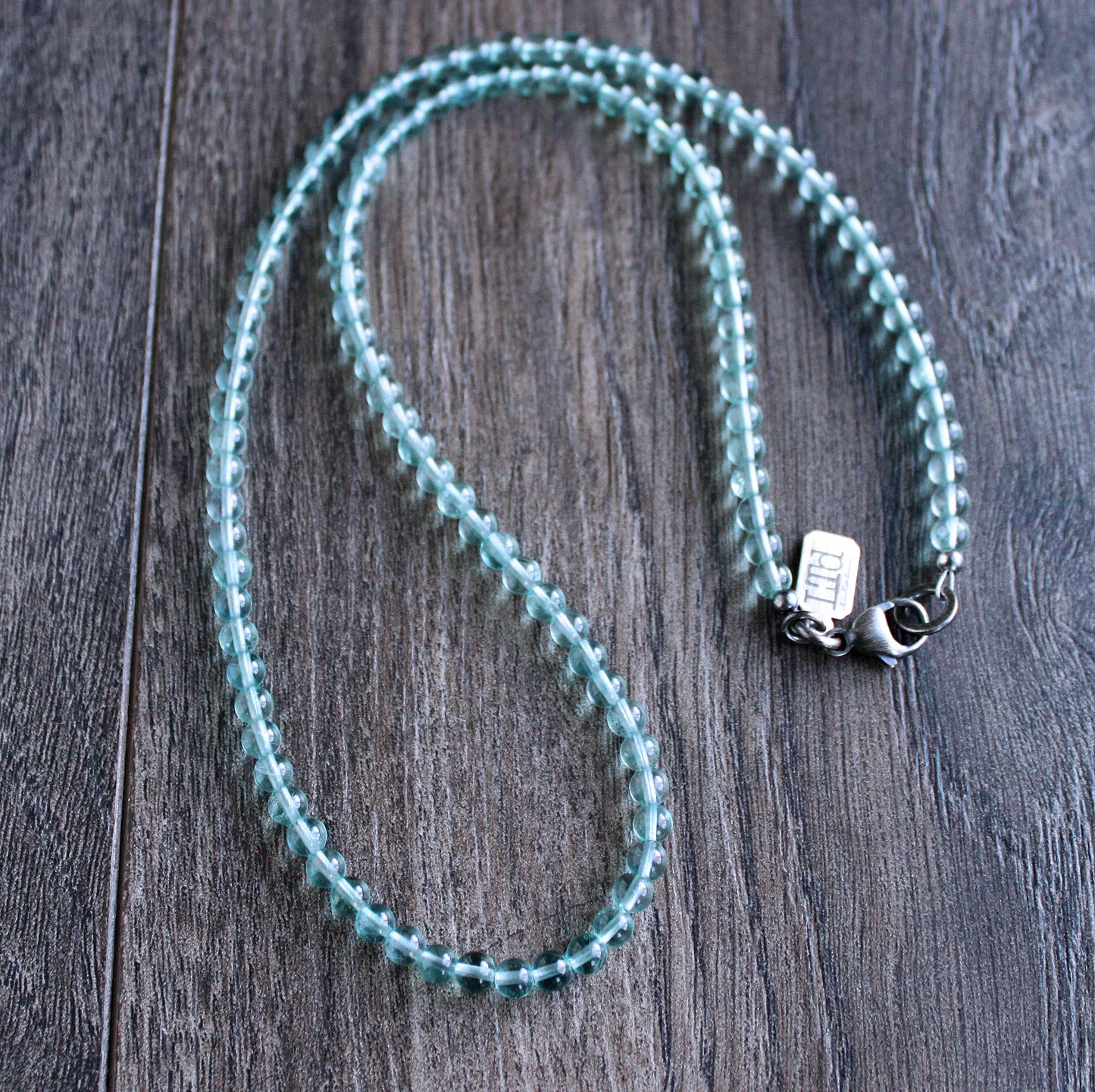 men's simple 4mm light blue bead necklace