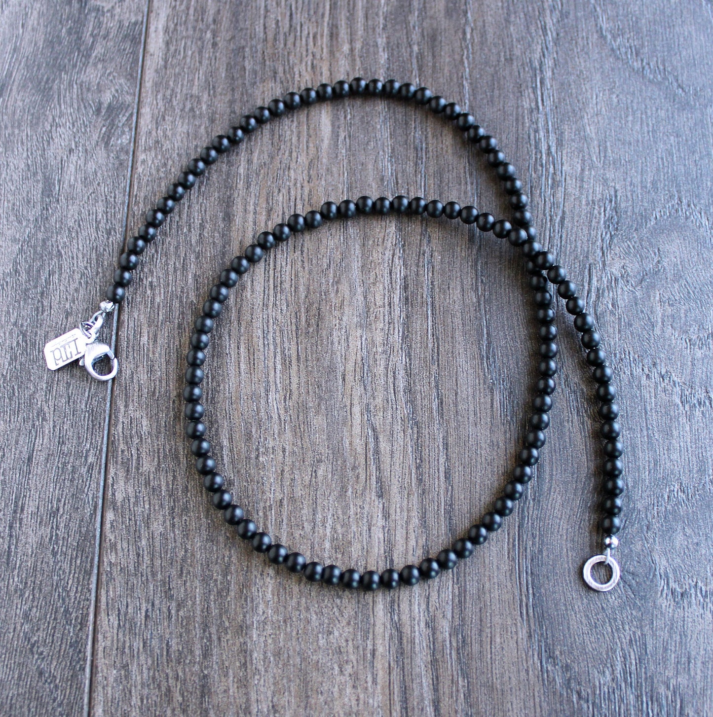 4mm Matte Black Onyx Bead Necklace