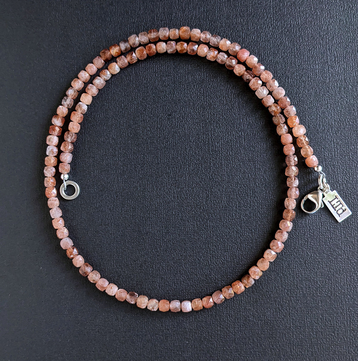 men's faceted sunstone bead necklace, 4mm