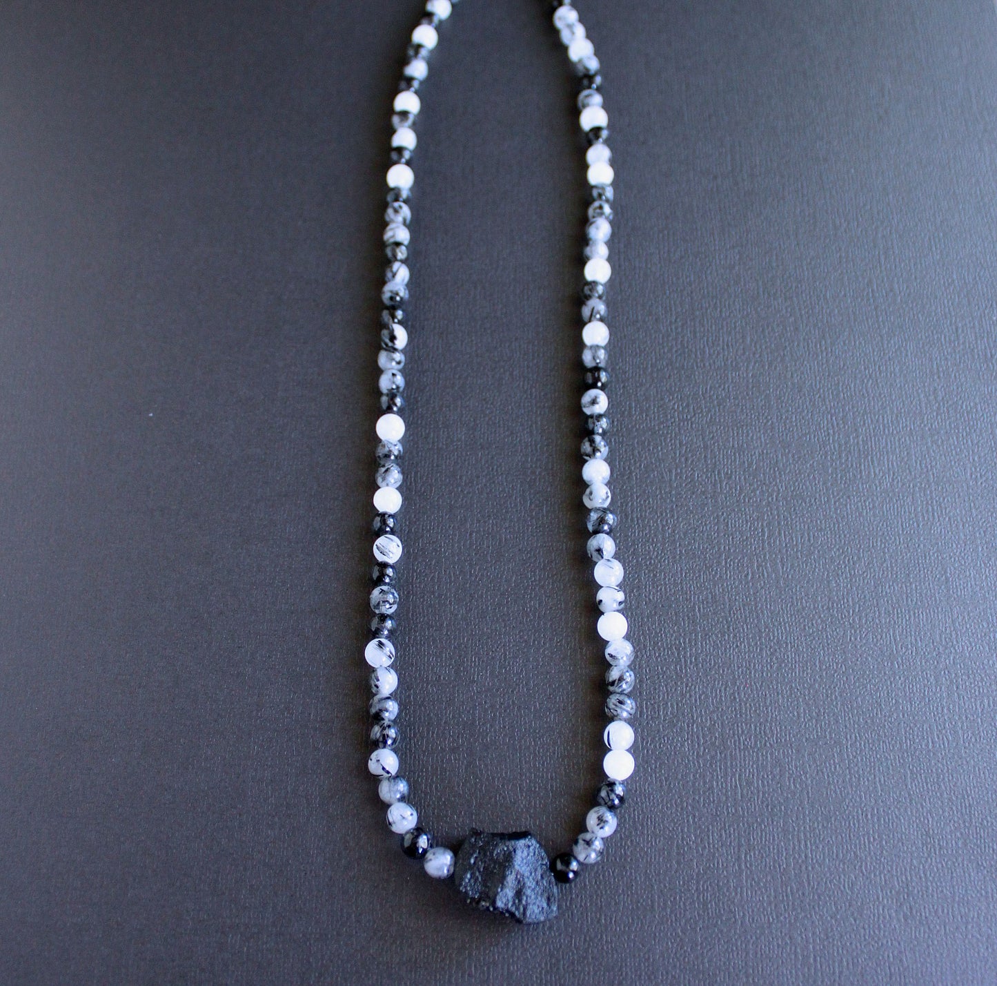 tourmalinated quartz bead necklace