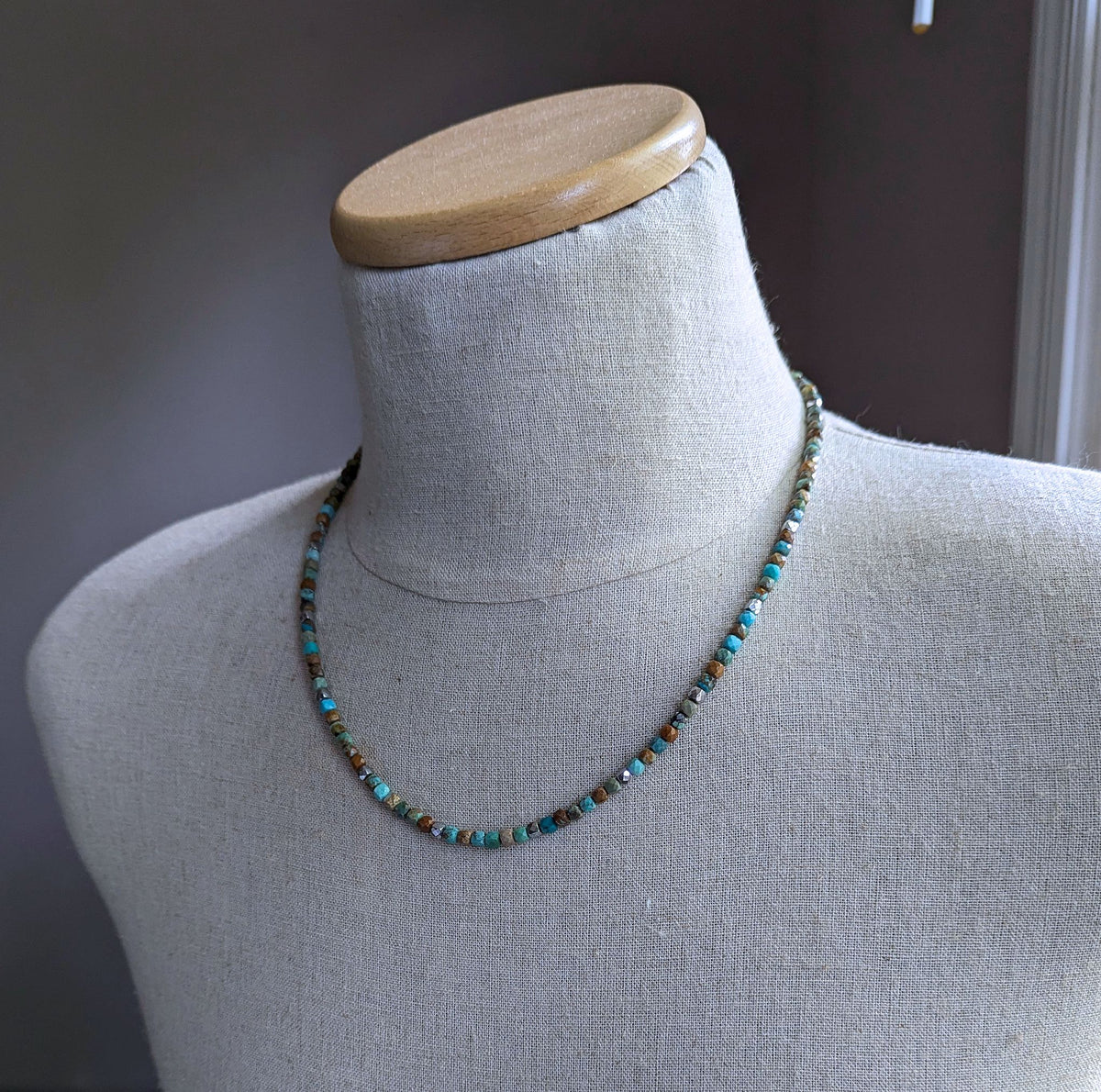 men's faceted cube bead turquoise necklace