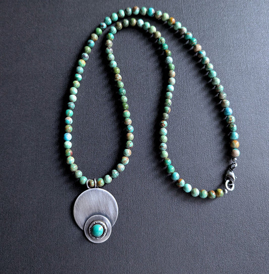 men's 6mm turquoise bead necklace with sterling silver pendant