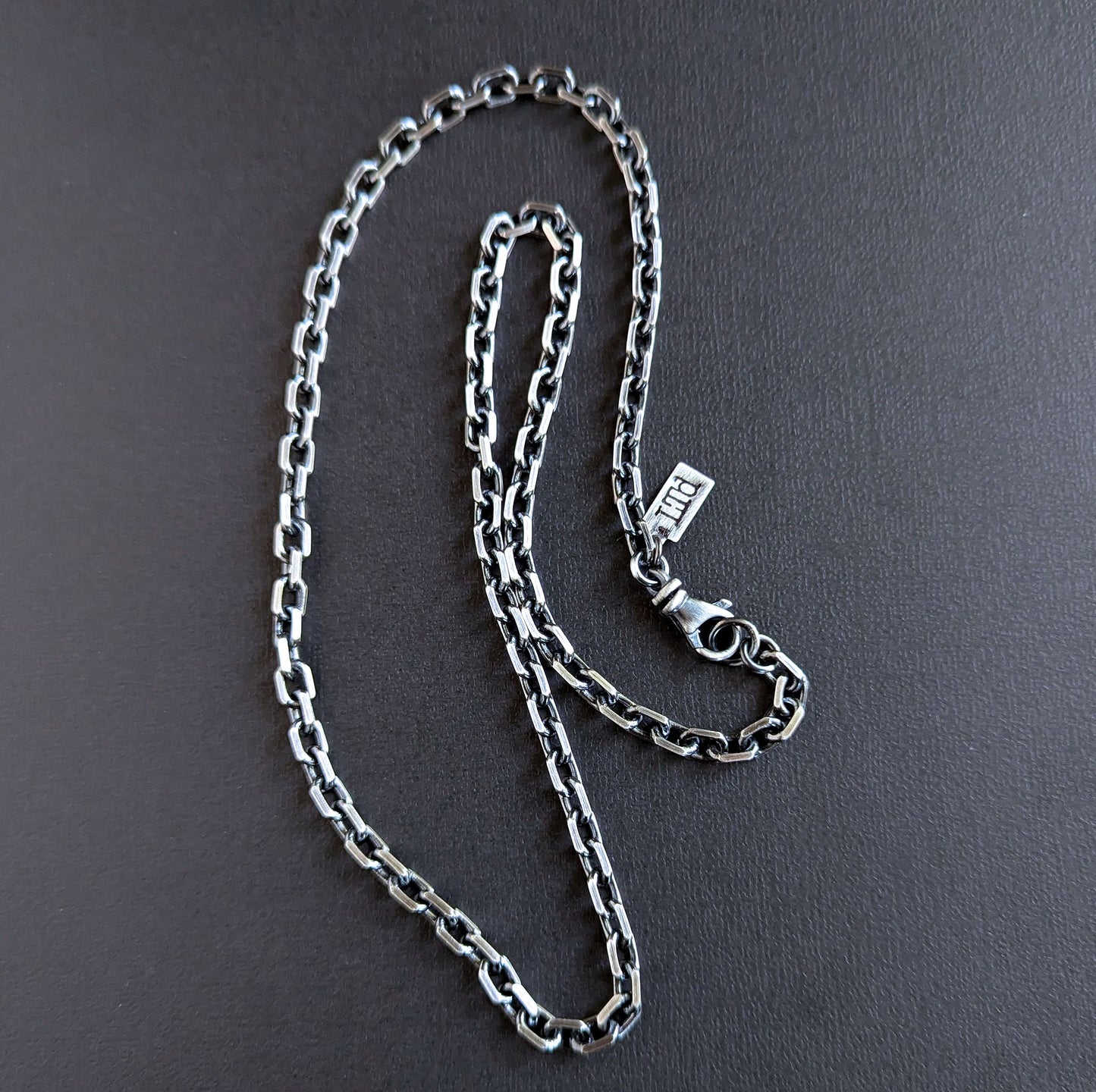 men's sterling silver bevel edge chain necklace