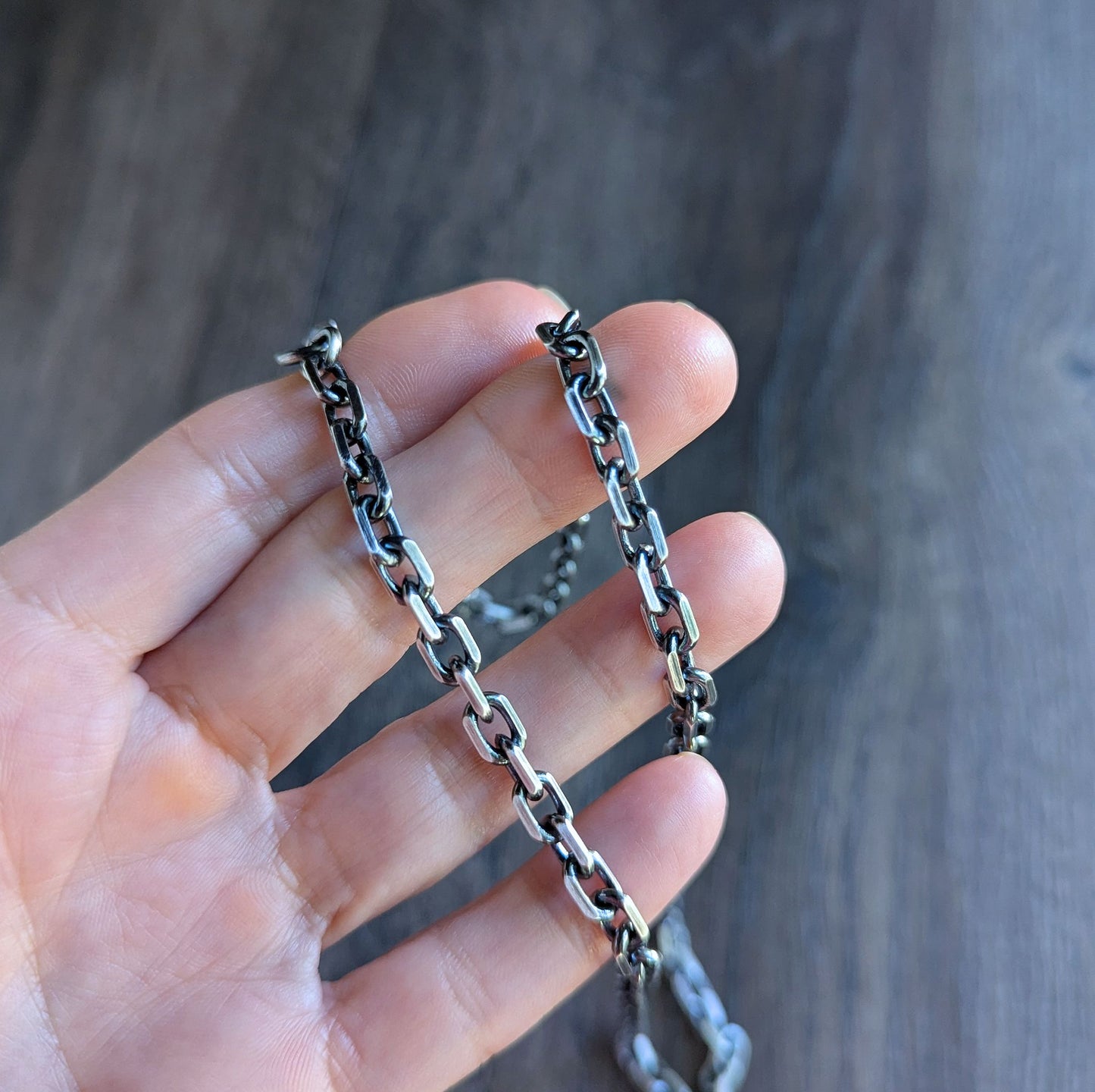 men's 5mm x 7mm oxidized silver chain necklace
