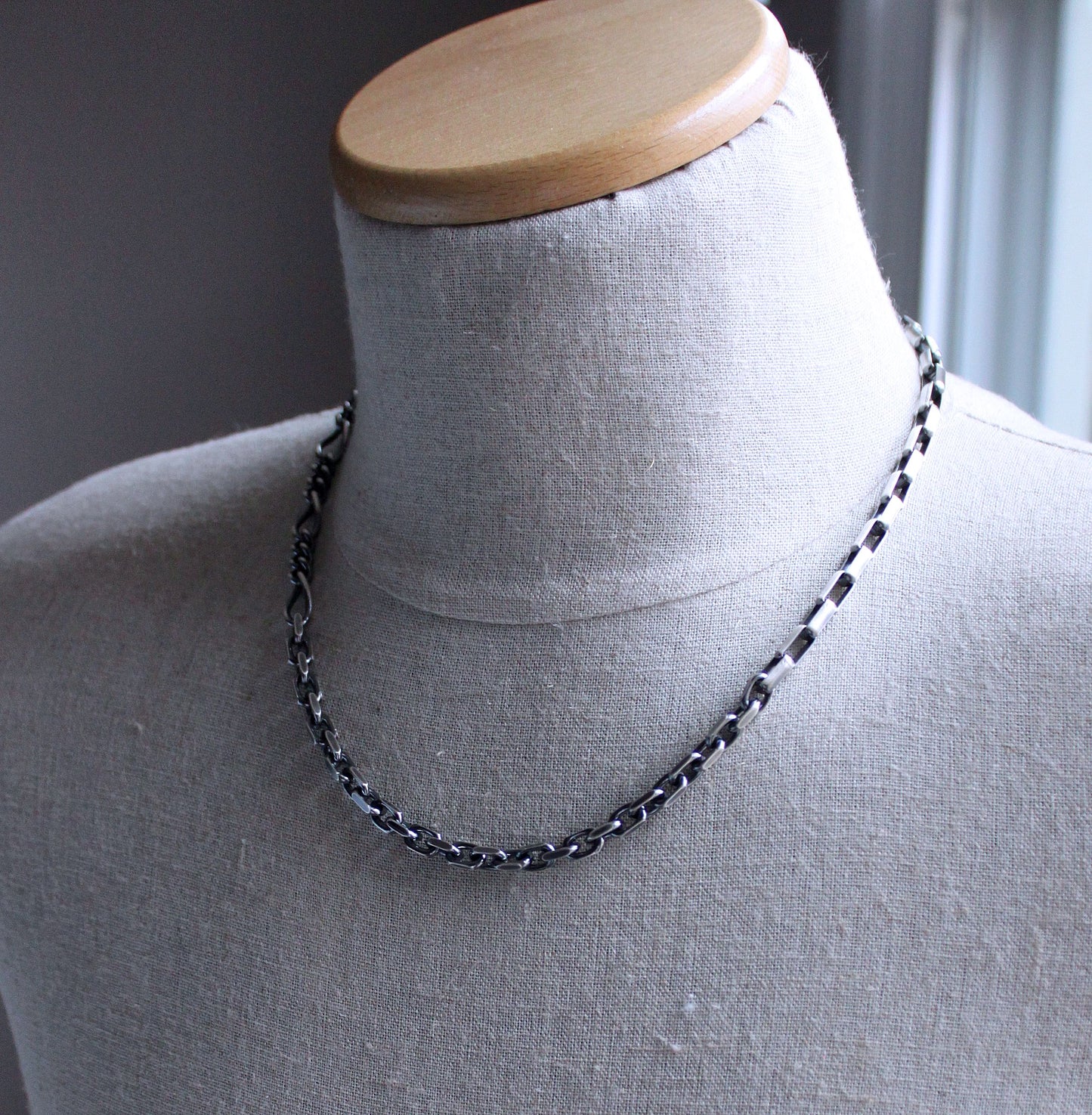 men's mixed chain necklace, box figaro cable