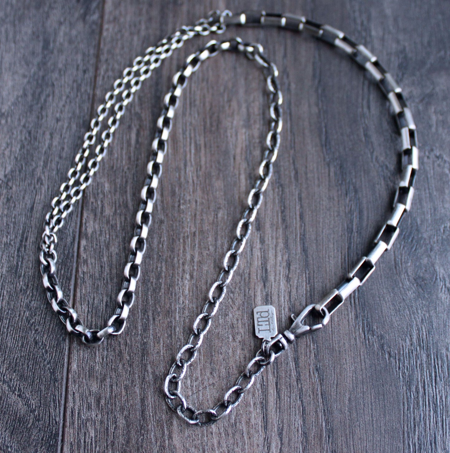 men's unique rustic silver chain necklace