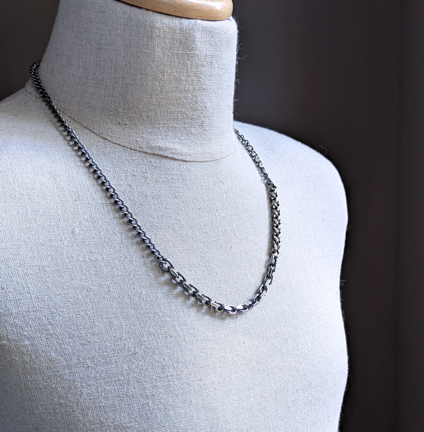 men's rustic mixed chain necklace, 24 inches