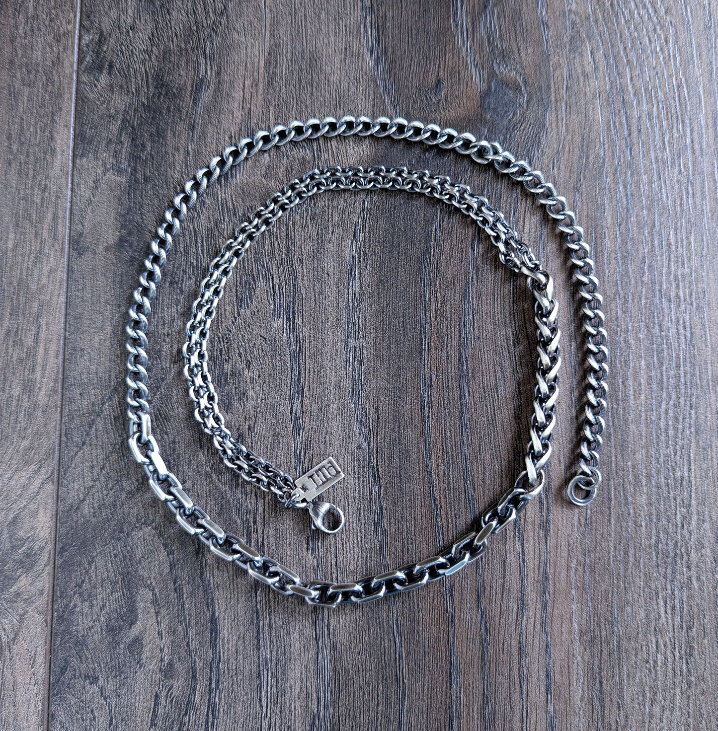 Mixed Heavy Chain Necklace, Curb, Cable and Wheat