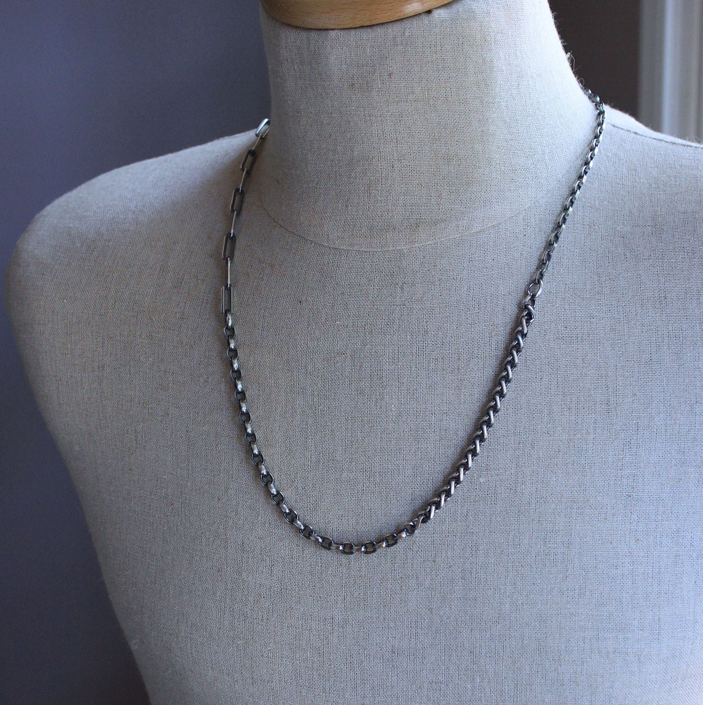 men's 26 inch silver mixed chain necklace
