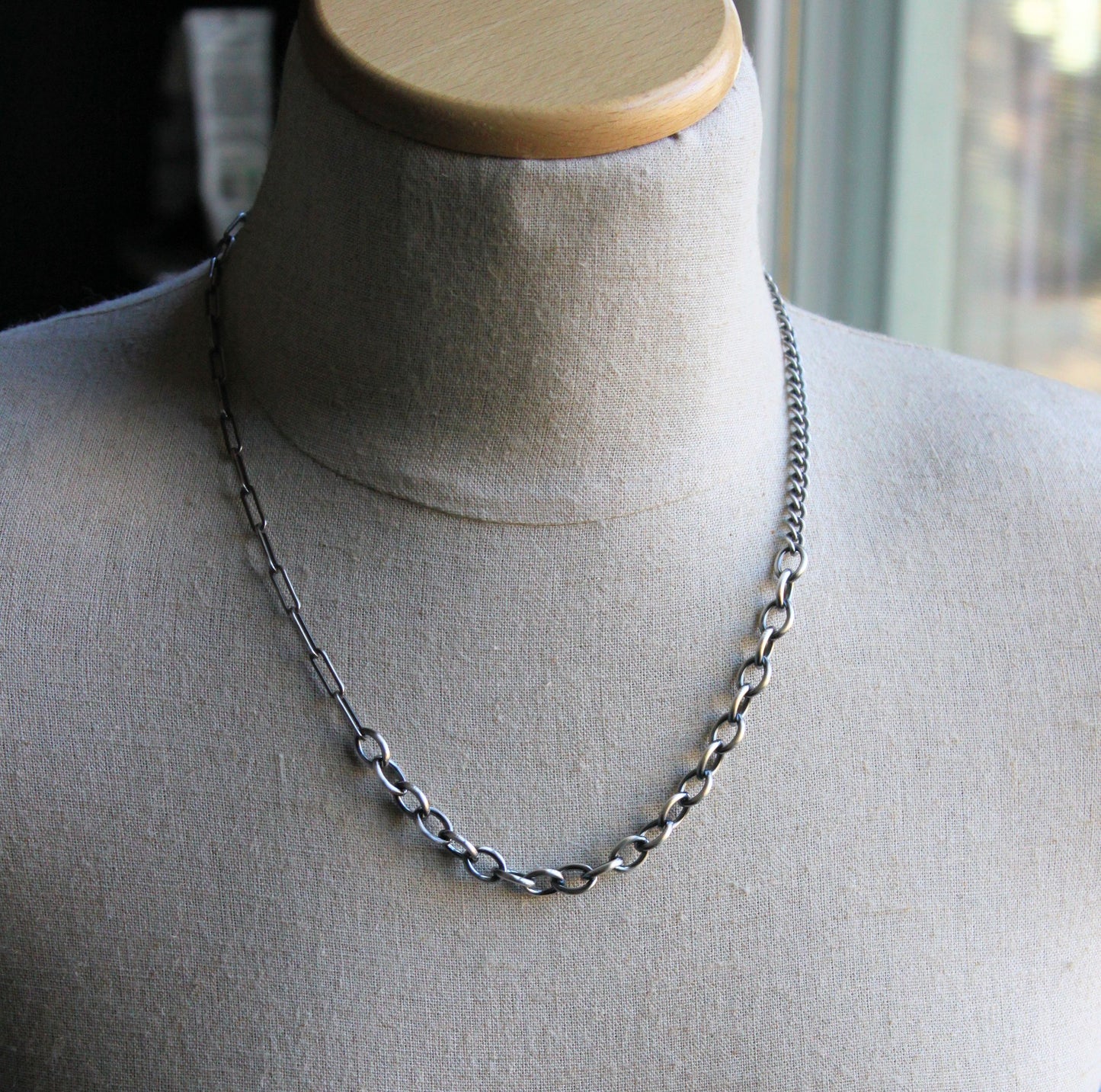 men's sterling silver 24 inch mixed chain necklace