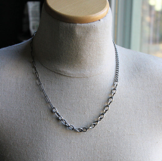 men's sterling silver 24 inch mixed chain necklace