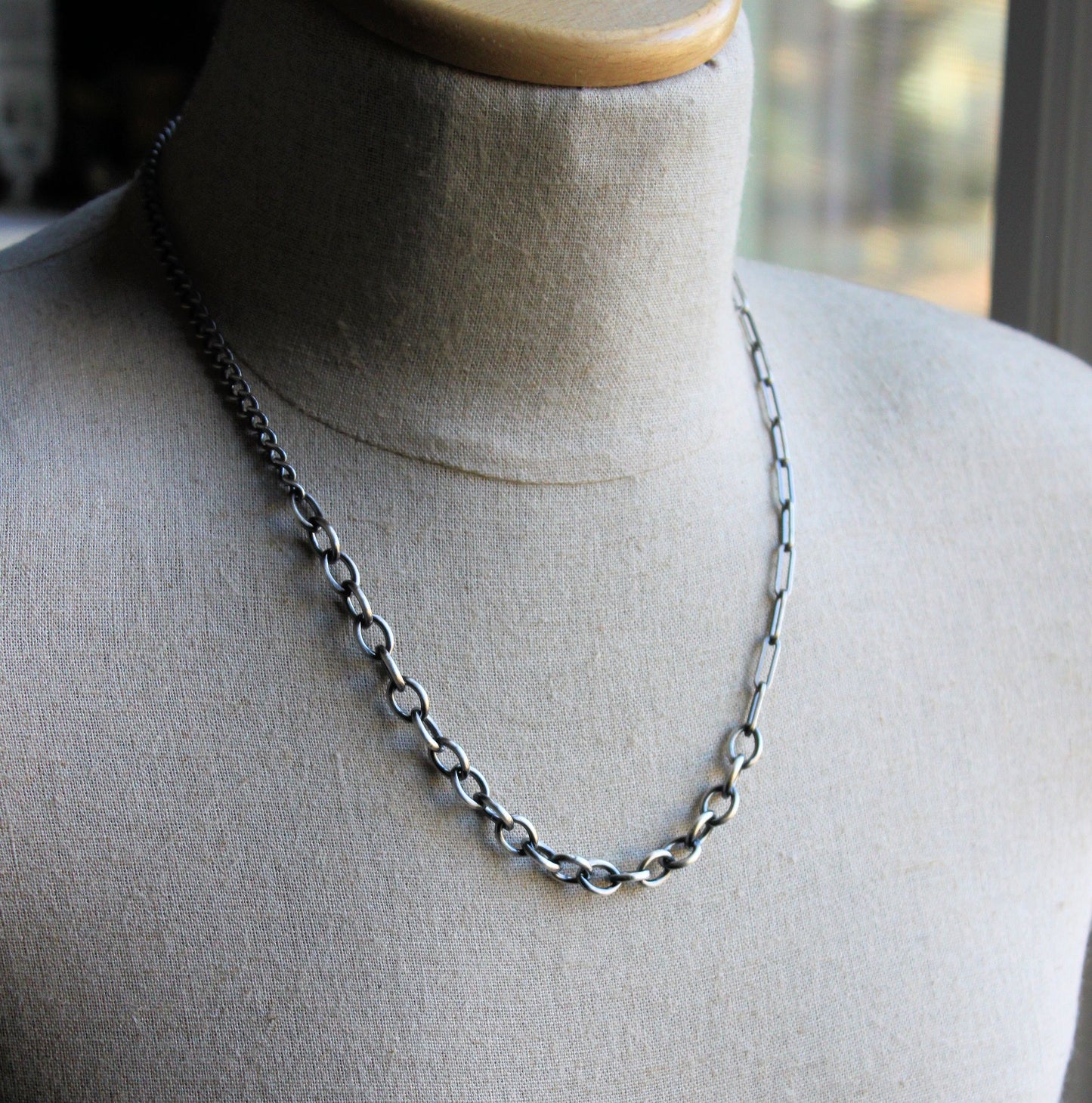 men's rustic silver mixed chain necklace