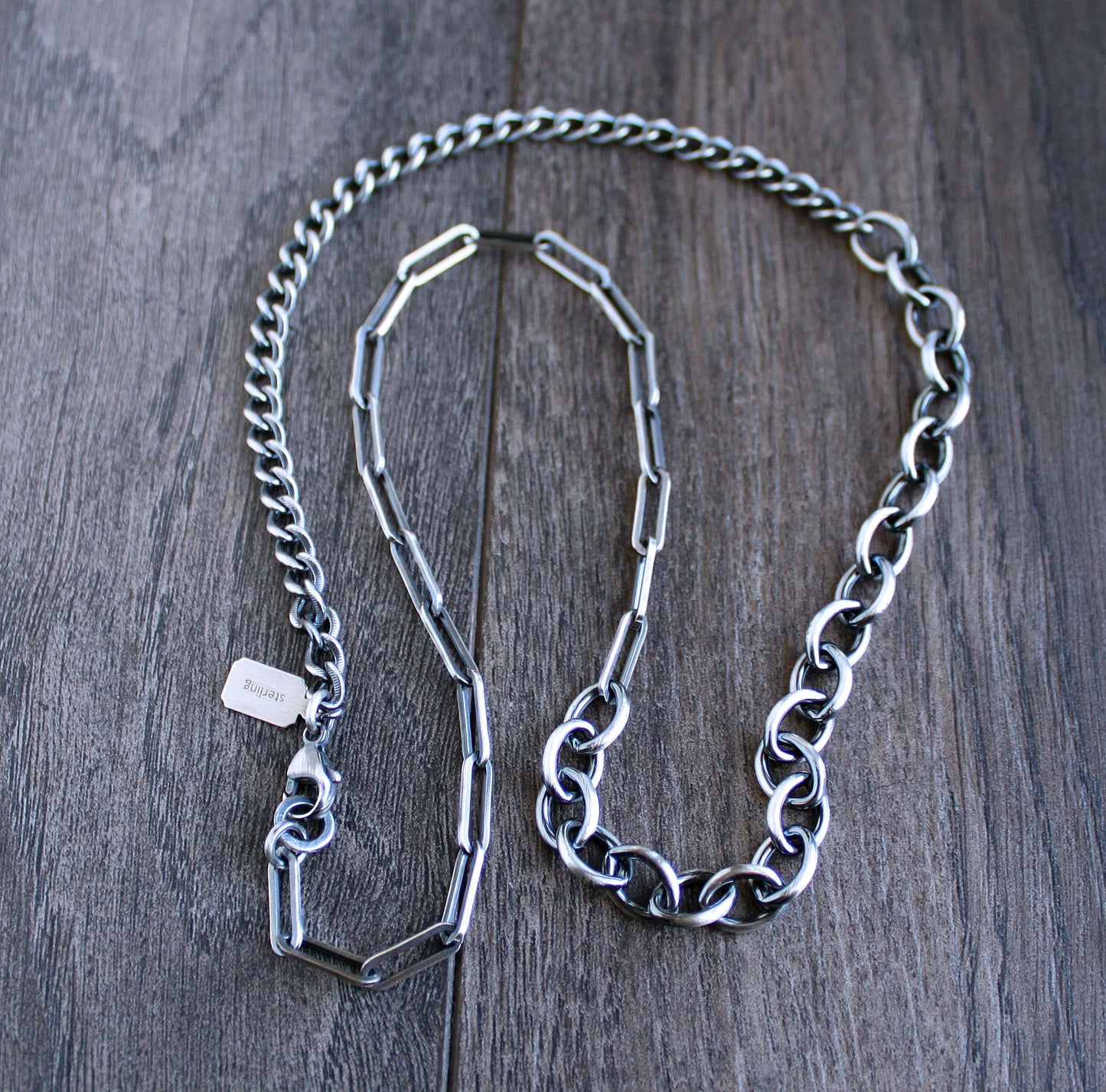 men's oxidized sterling silver chain necklace