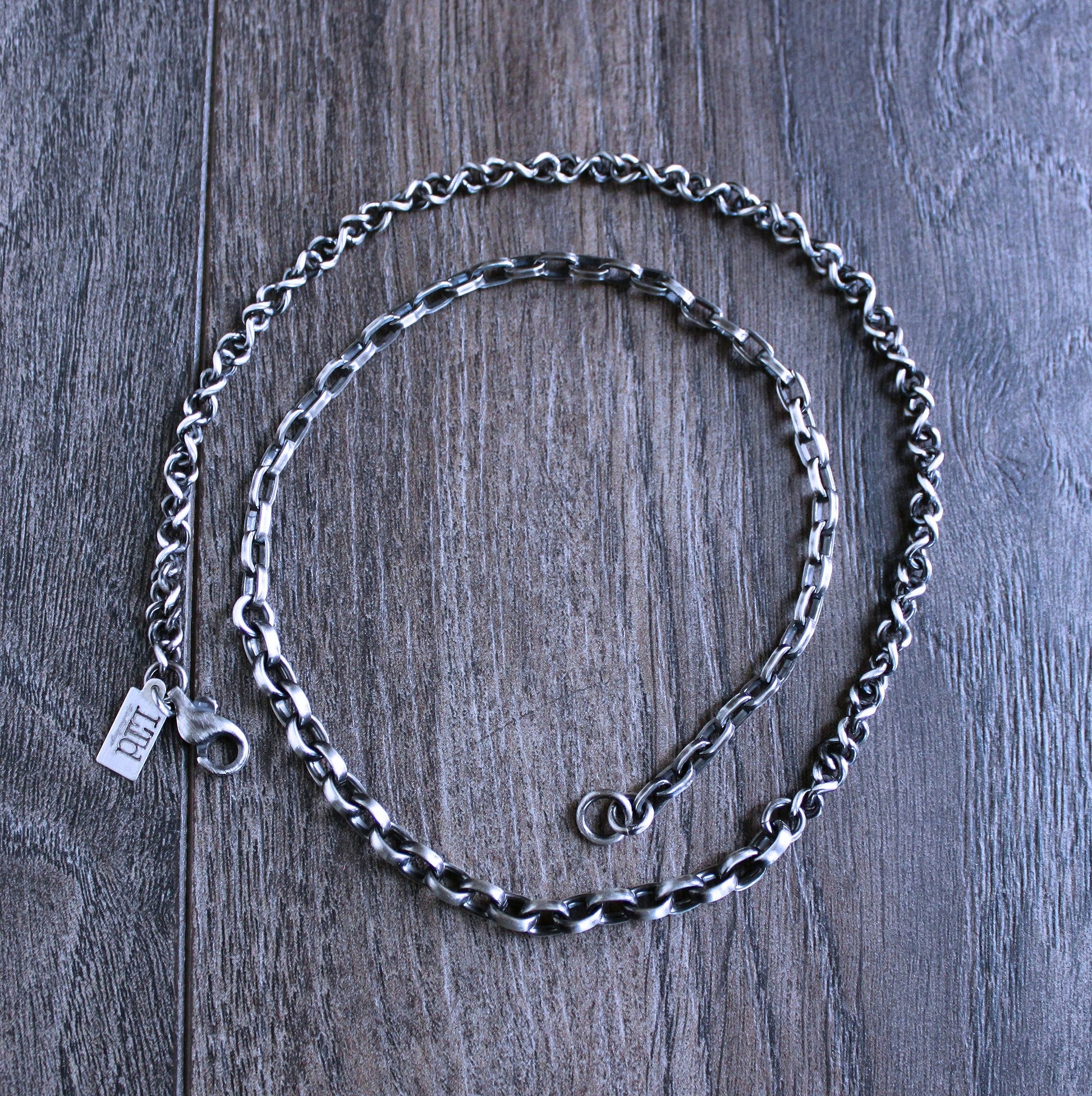 Three Chain Necklace, Oxidized Sterling Silver