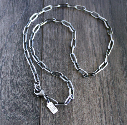 Men's large sterling silver paperclip chain necklace