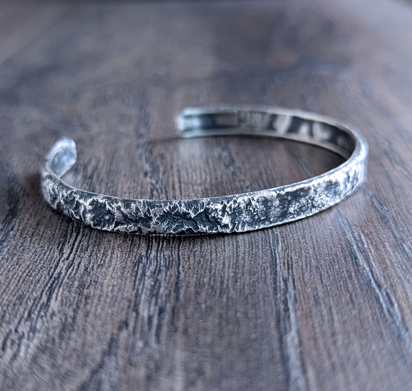 men's thin rustic silver cuff bracelet