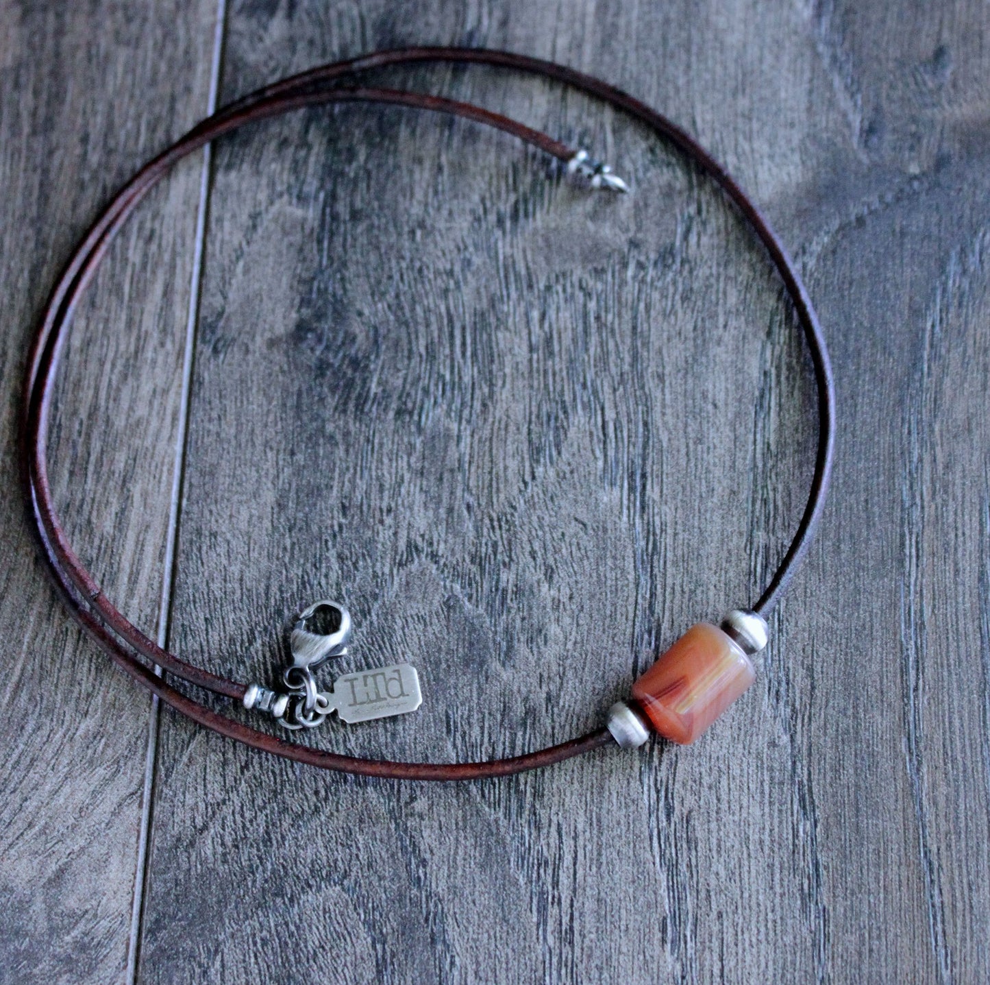 men's leather cord necklace with single bead