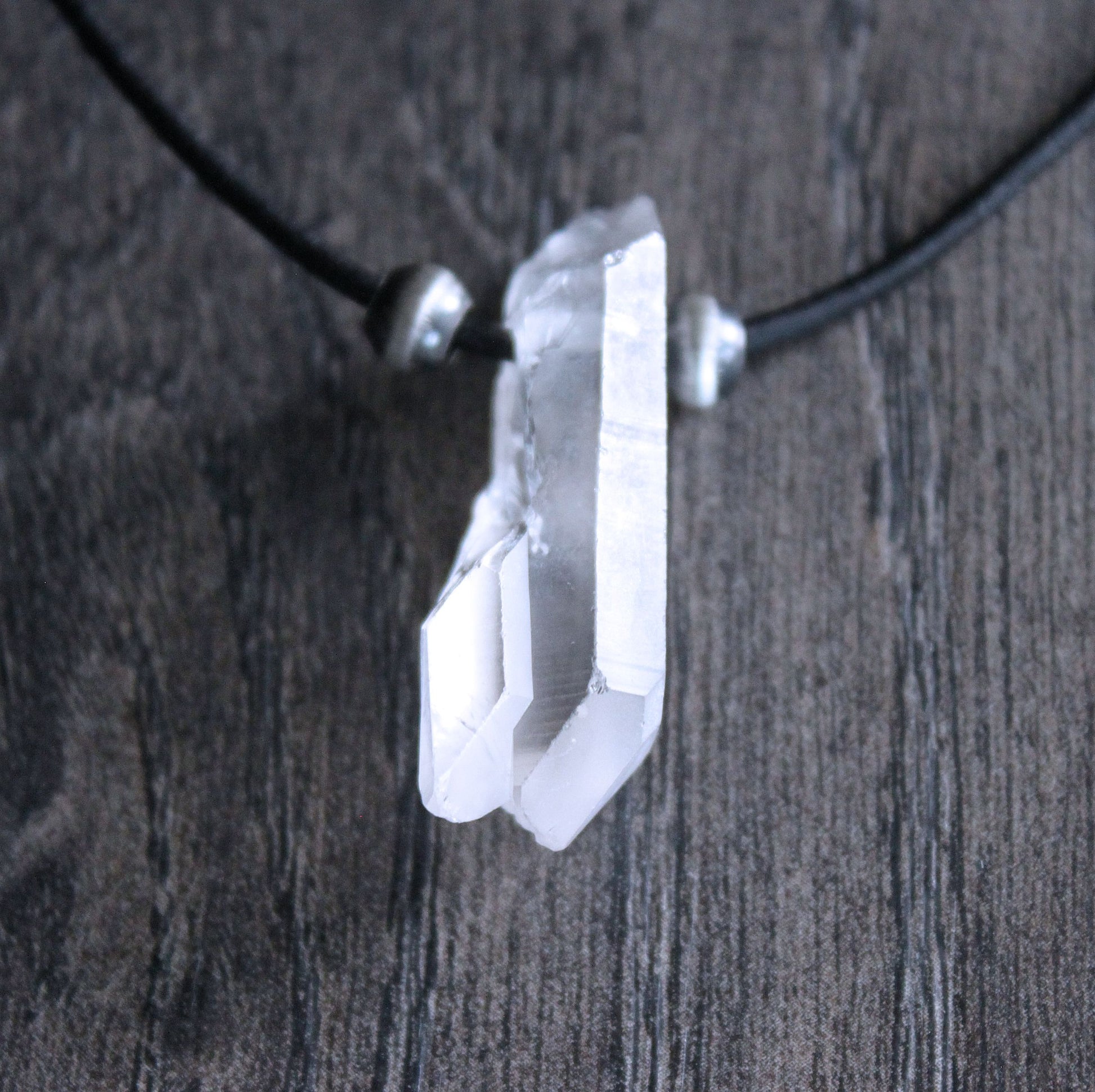 clear double crystal quartz necklace