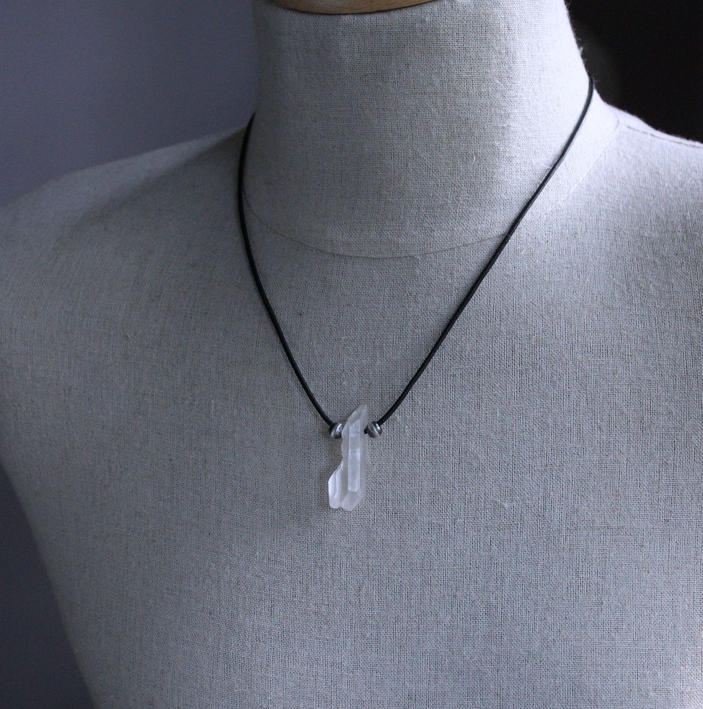 men's leather cord crystal necklace