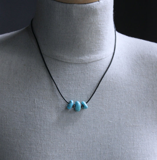 large turquoise bead leather cord necklace