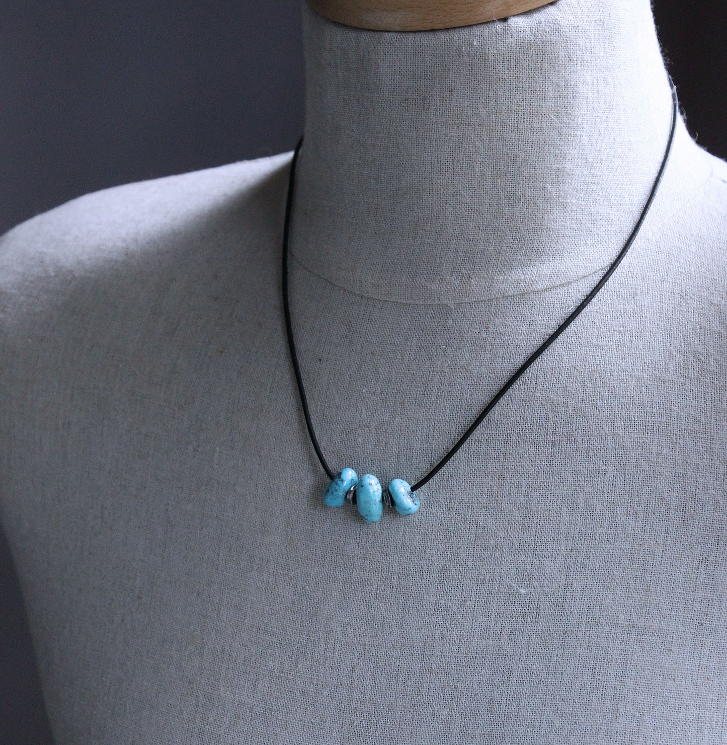 men's leather cord turquoise bead necklace