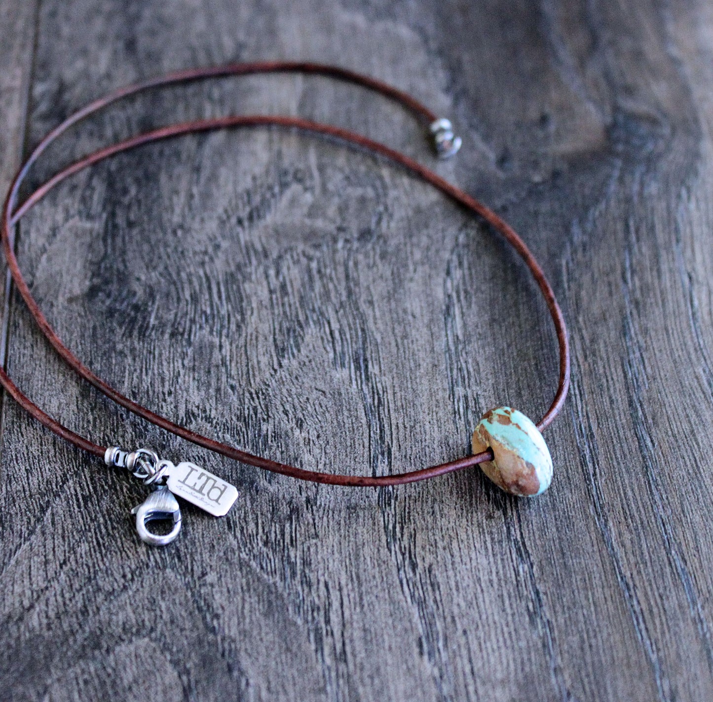 men's single turquoise bead leather cord necklace