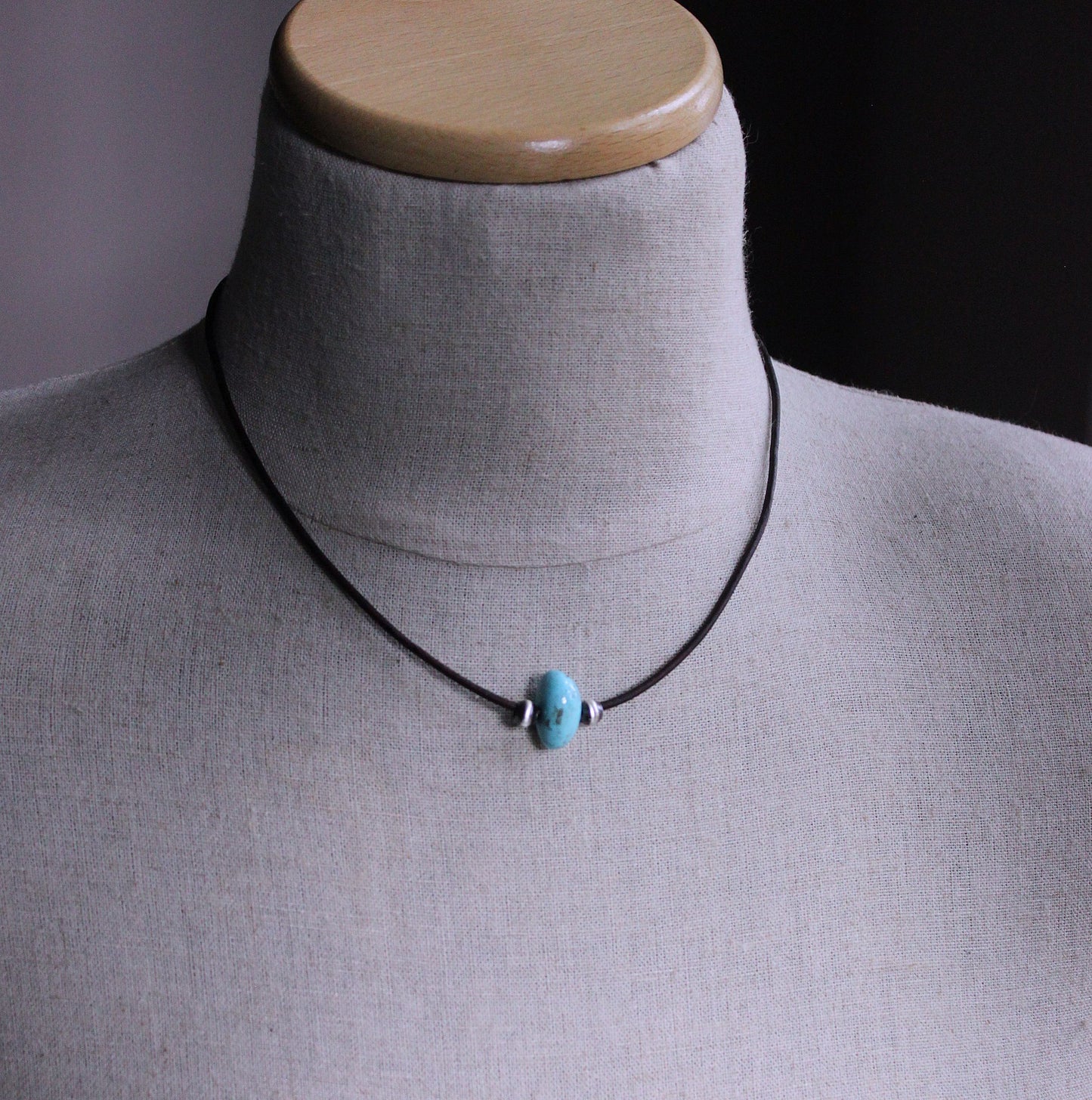 men's leather cord turquoise bead necklace
