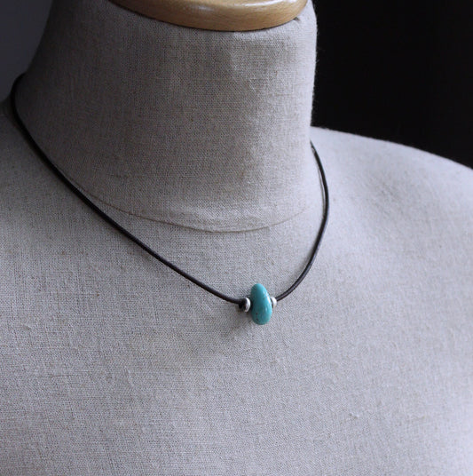 men's large turquoise bead leather cord necklace