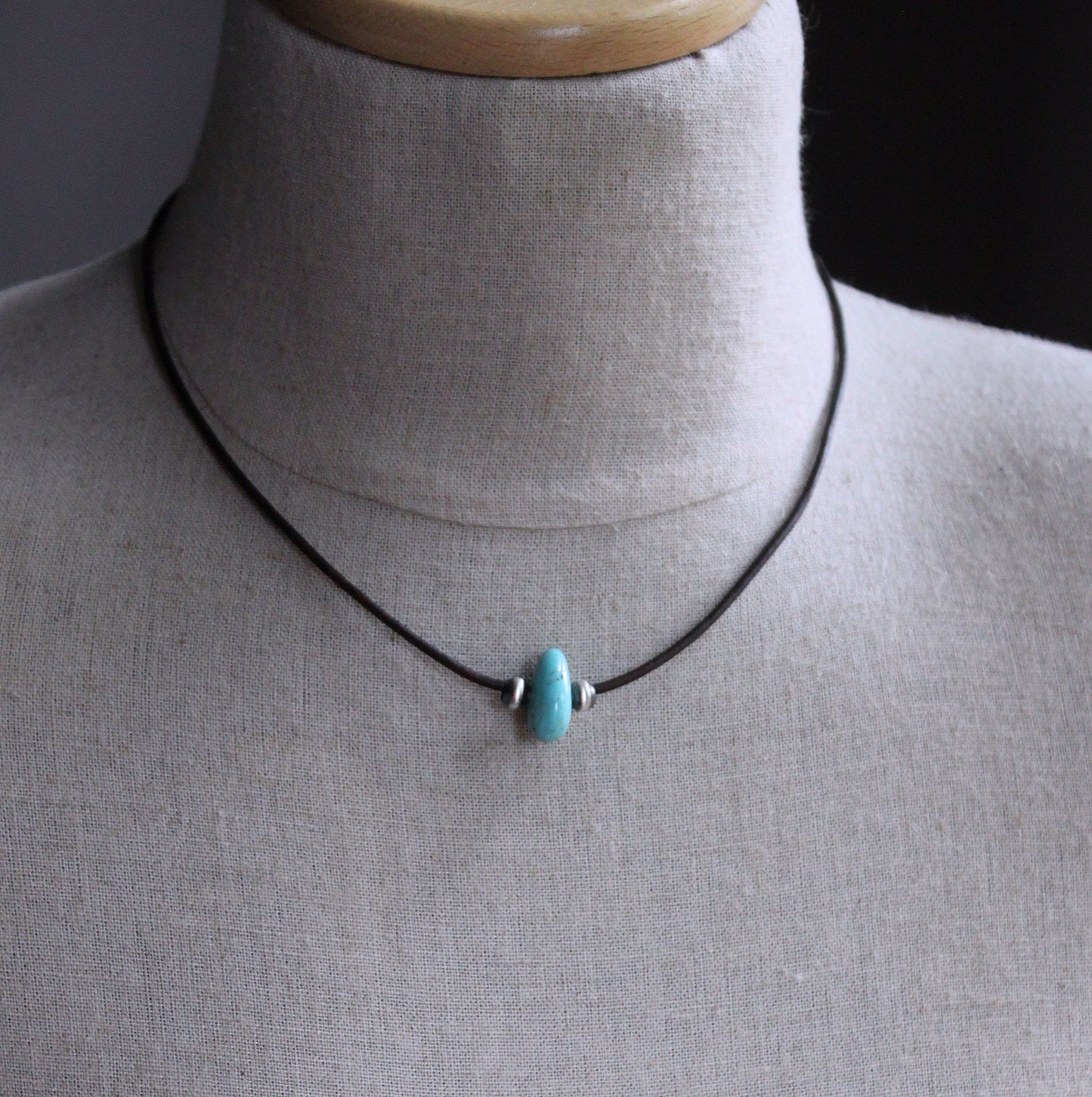 men's leather cord necklace genuine turquoise stone