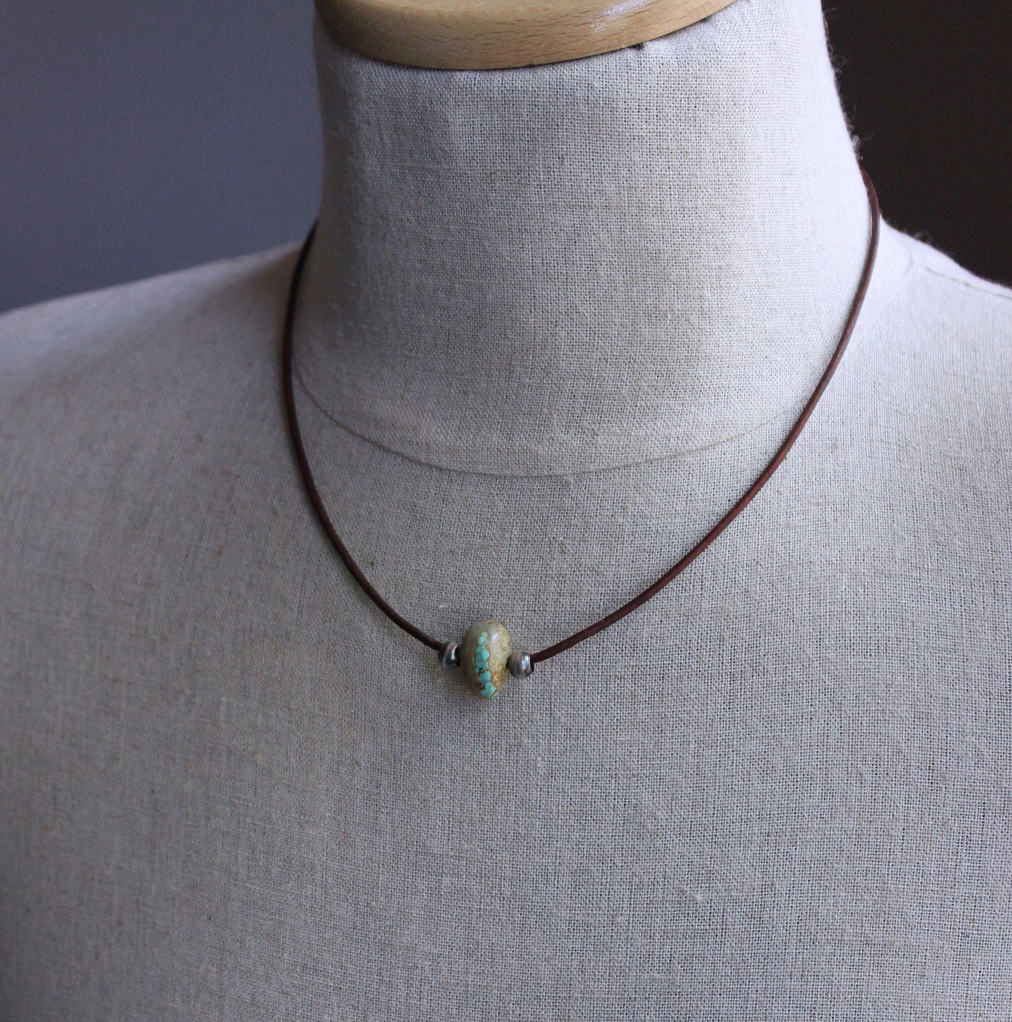 men's leather cord turquoise bead necklace