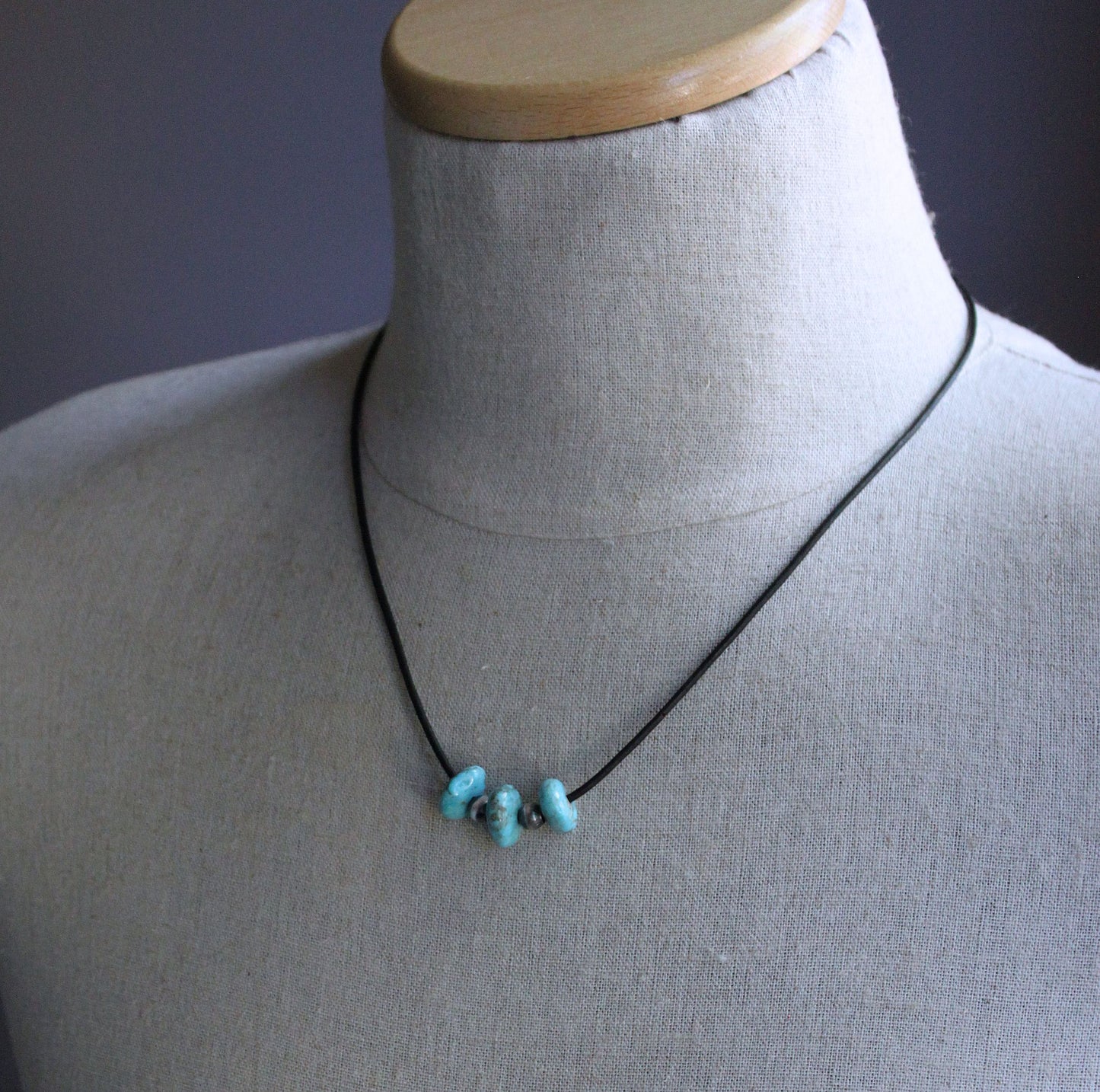 Nacozari turquoise beads on leather cord