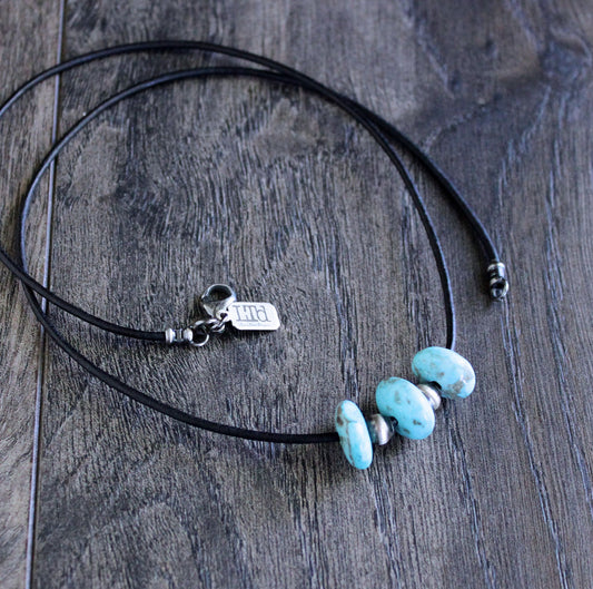 men's leather cord necklace large turquoise beads