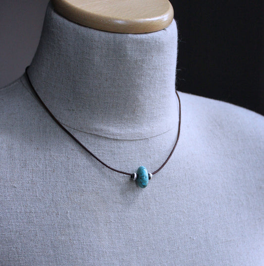 men's large turquoise bead on leather cord