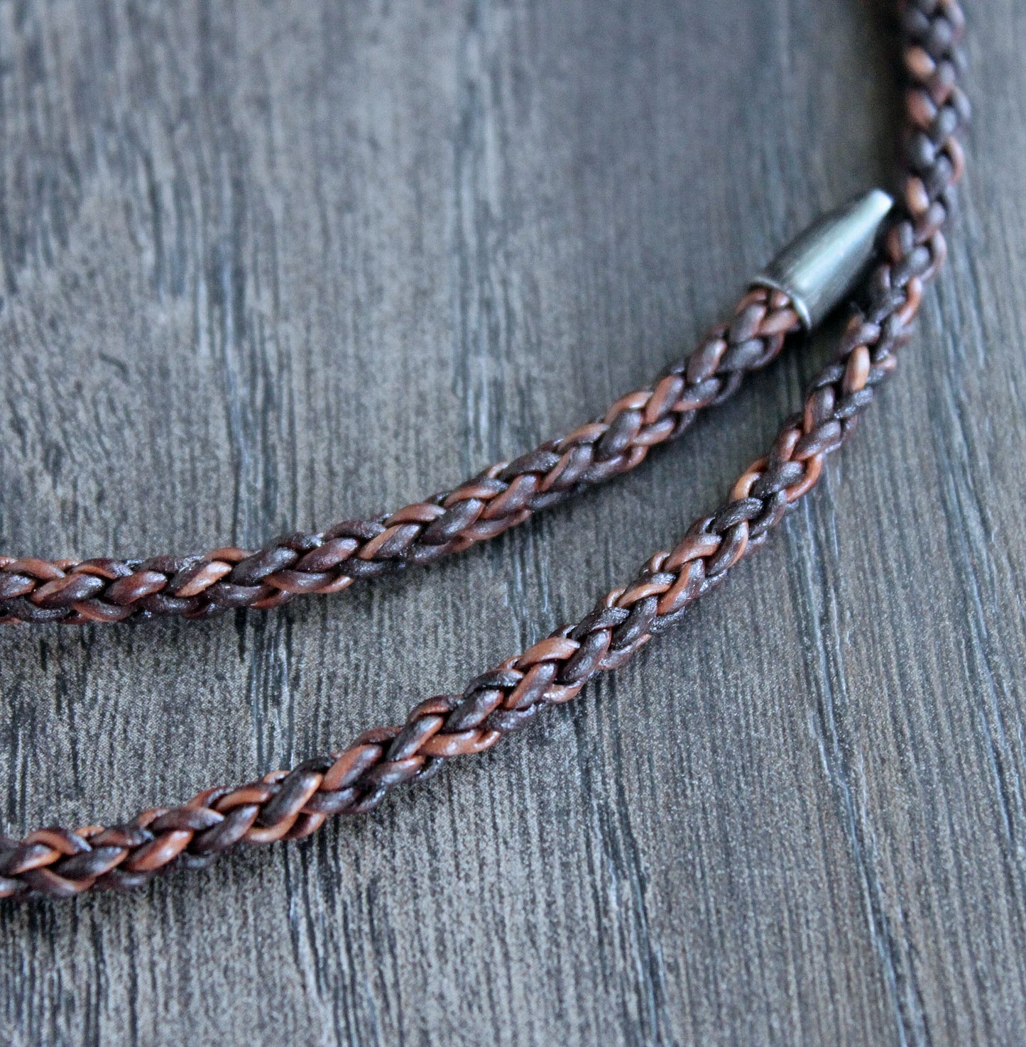 4mm brown leather braid necklace