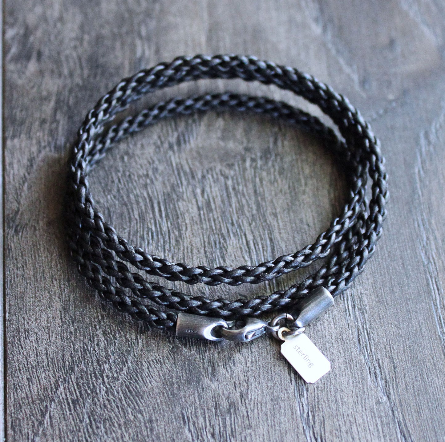 men's braided black leather wrap bracelet