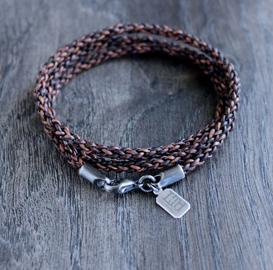 men's brown leather braid wrap bracelet