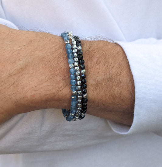 men's luxury faceted bead gemstone bracelets