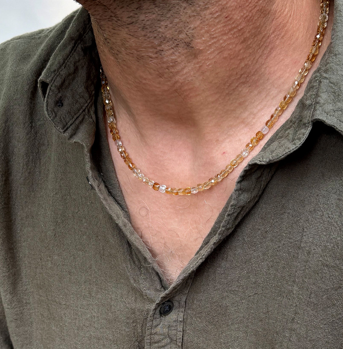 men's citrine faceted cube bead necklace