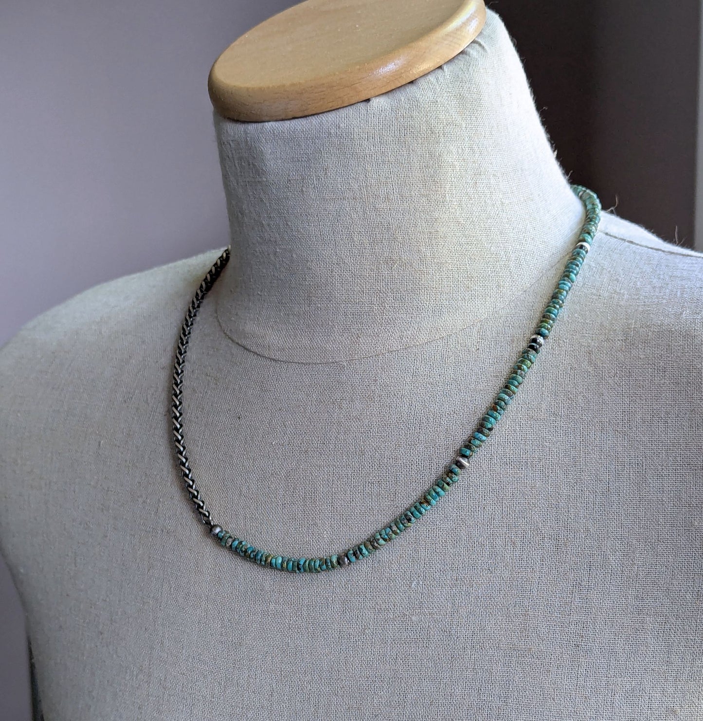 men's 24 inch turquoise bead and chain necklace